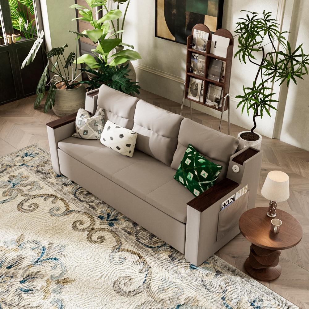 83'' 3-Seater Pull-Out Sleeper Sofa with Storage & USB Port