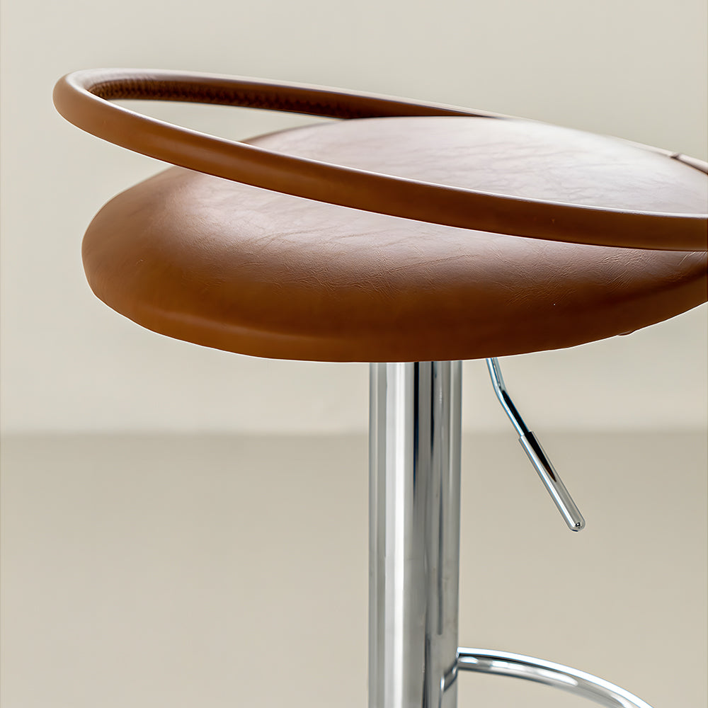 Modern Swivel Adjustable Bar Stool Set of 2 Brown Upholstered Seats Stainless Steel Base
