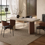 Load image into Gallery viewer, Rectangular Dining Table with Travertine-Look Sintered Stone Top and Fluted Oak Base
