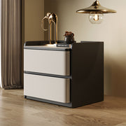 Modern Nightstand with Saddle Leather Finish Silent Drawer Rails 2 Drawers