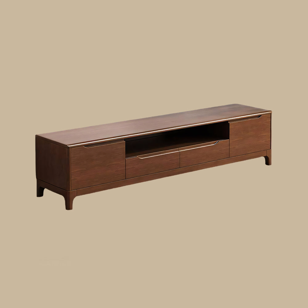 Modern Wooden TV Stand Low Profile Media Console with Drawers & Open Storage