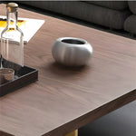 Load image into Gallery viewer, 35.1″ Square Coffee Table with Dual-Tone Wood and Stone Base Modern Minimalist Design with Gold Metal Accents
