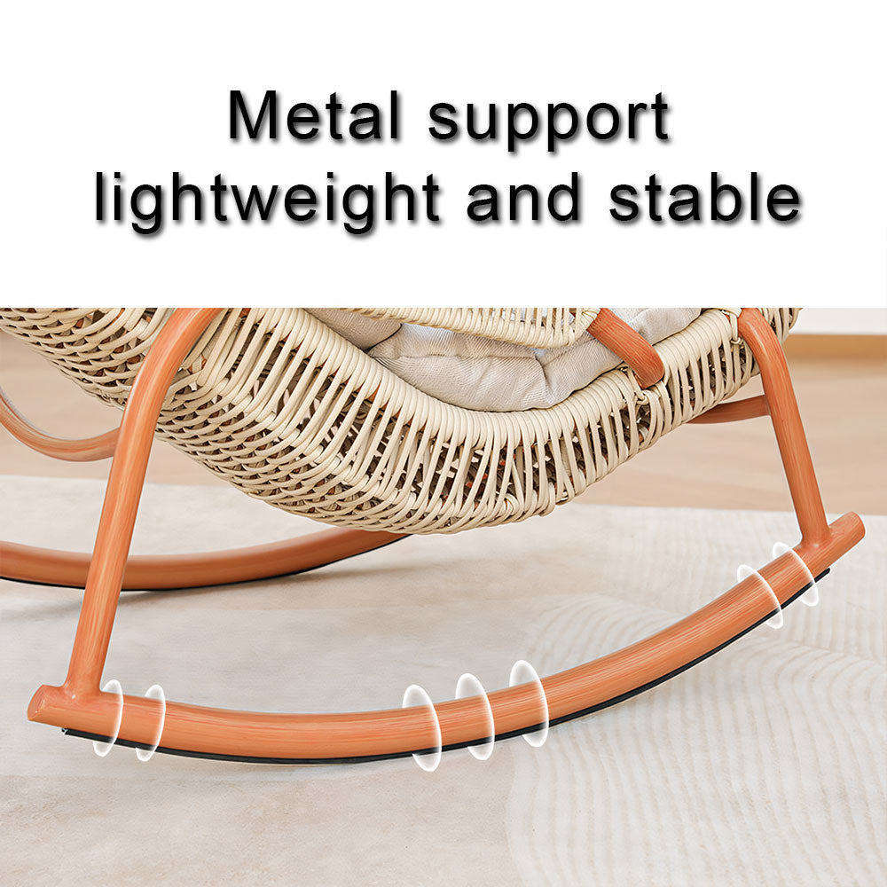 Modern Outdoor Rocking Lounge Chair with Cushioned Seat and Woven Frame