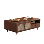 Load image into Gallery viewer, TV Stand &amp; Coffee Table Set with Cane Drawers Mid-Century Modern Style Spacious Storage Elegant Design
