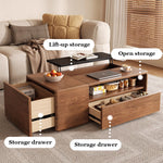 Load image into Gallery viewer, 51'' Walnut Lift-Top Coffee Table with Hidden Storage Drawers and Open Shelves
