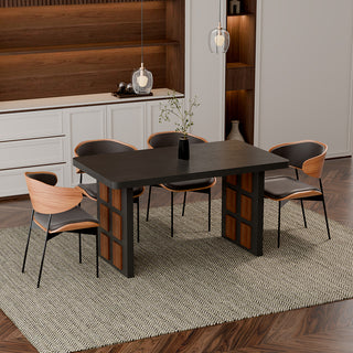 54.6″/62.4″ Dining Table Solid Wood Artistic Geometric Base Two-Tone Contrast