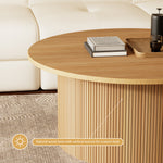 Load image into Gallery viewer, 35.68&#39;&#39; Natural Wood Round Coffee Table Vertical Textured Design Modern Minimalist Style
