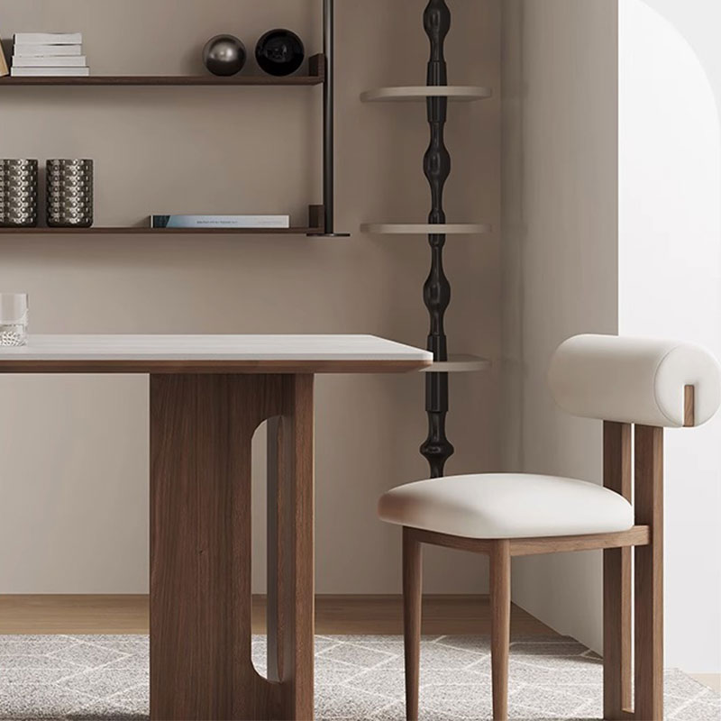 Modern Dining Table Set Solid Wood Legs Walnut Veneer Scratch Resistant Sintered Stone Top