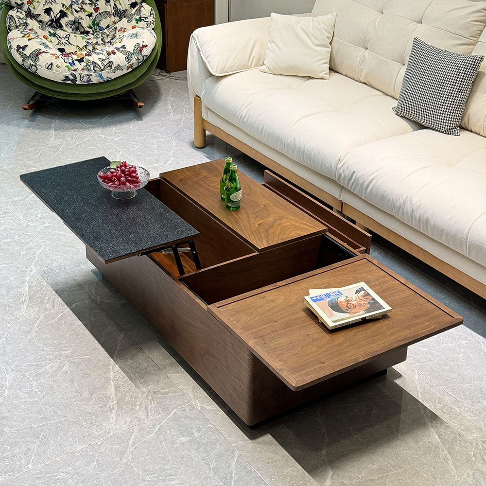 51"/54.6" Lift Top Coffee Table with Storage Walnut Finish Adjustable Height