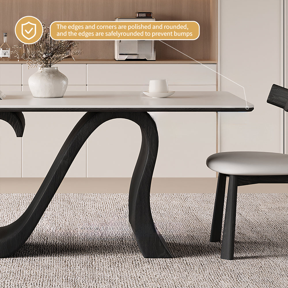 Creative S-shaped Walnut Base Round Dining Table with Marble Effect Surface