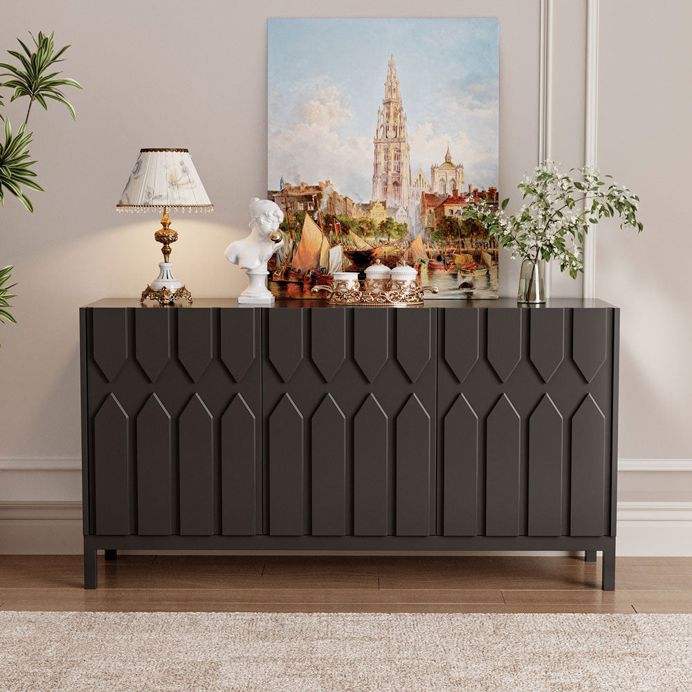 55.1'' Modern Geometric Black Sideboard Cabinet with Decorative Doors and Spacious Storage