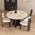 Load image into Gallery viewer, Modern Round Travertine Dining Table Solid Wood Pedestal Base Minimalist Dining Room Table
