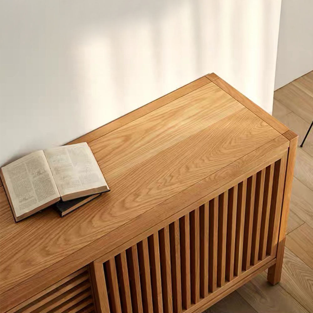 64'' Japanese-Style Wood Sideboard with Slatted Doors