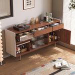 Load image into Gallery viewer, 59.1"/70.9" Modern Walnut Sideboard Cabinet with Fluted Glass Sliding Doors &amp; Open Storage
