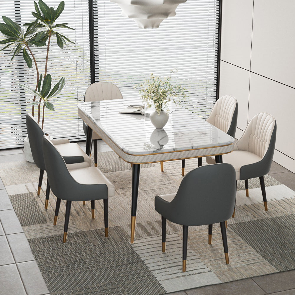 55.11" Dining Table Modern Marble Texture Top Gold-Tipped Legs Elegant Dining Room Furniture