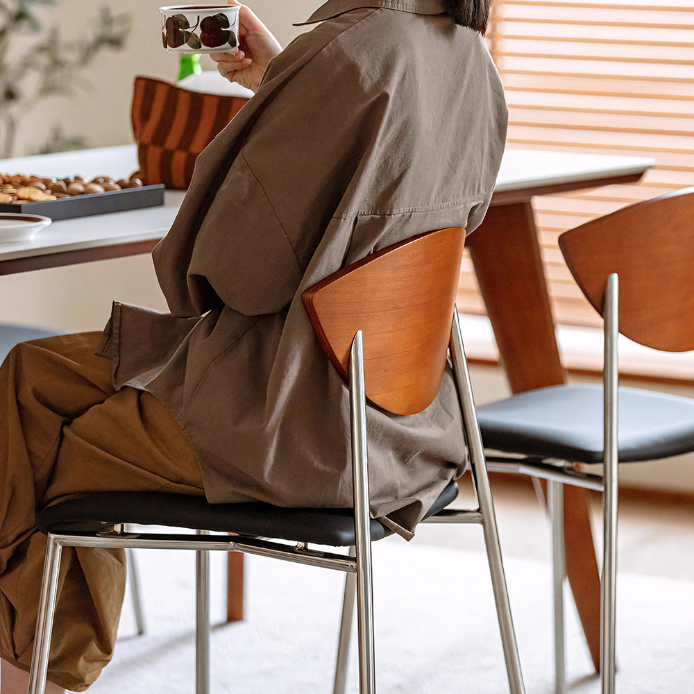 Modern Dining Chair with Stainless Steel Legs Faux Leather Upholstered Seat Ergonomic Wood Backrest for Dining Room