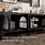 Load image into Gallery viewer, Modern Low-Profile TV Cabinet with Arched Glass Doors Freestanding Storage Console
