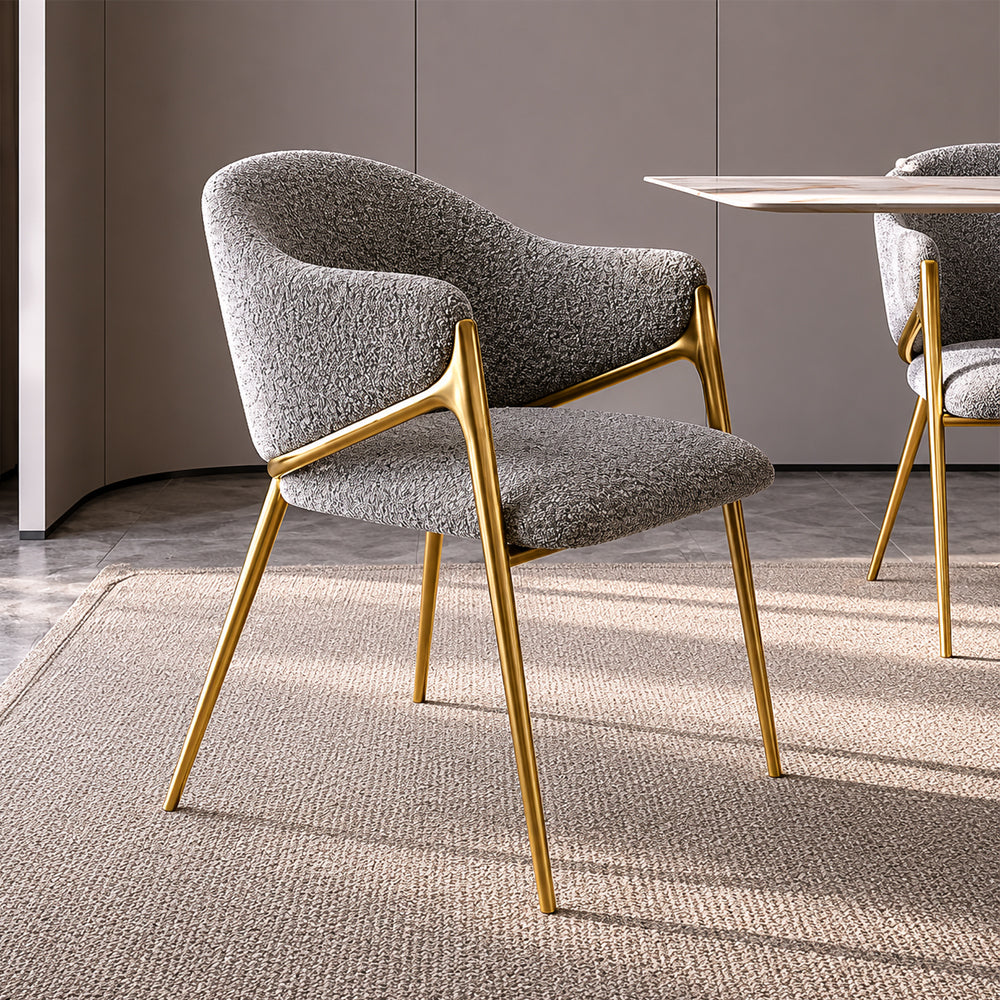 Modern Bouclé Dining Chair with Gold Metal Frame and Curved Backrest 1 Piece