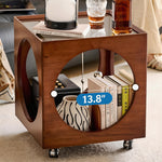Load image into Gallery viewer, Modern Rattan Nightstand Rolling Side Table Solid Wood Mobile Bedside Cabinet with Storage

