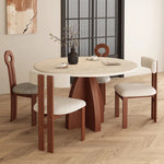 Load image into Gallery viewer, Modern Round Travertine Dining Table Solid Wood Pedestal Base Minimalist Dining Room Table
