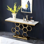 Load image into Gallery viewer, Elegant Honeycomb Base Console Table Contemporary Design with Luxurious Gold Accents
