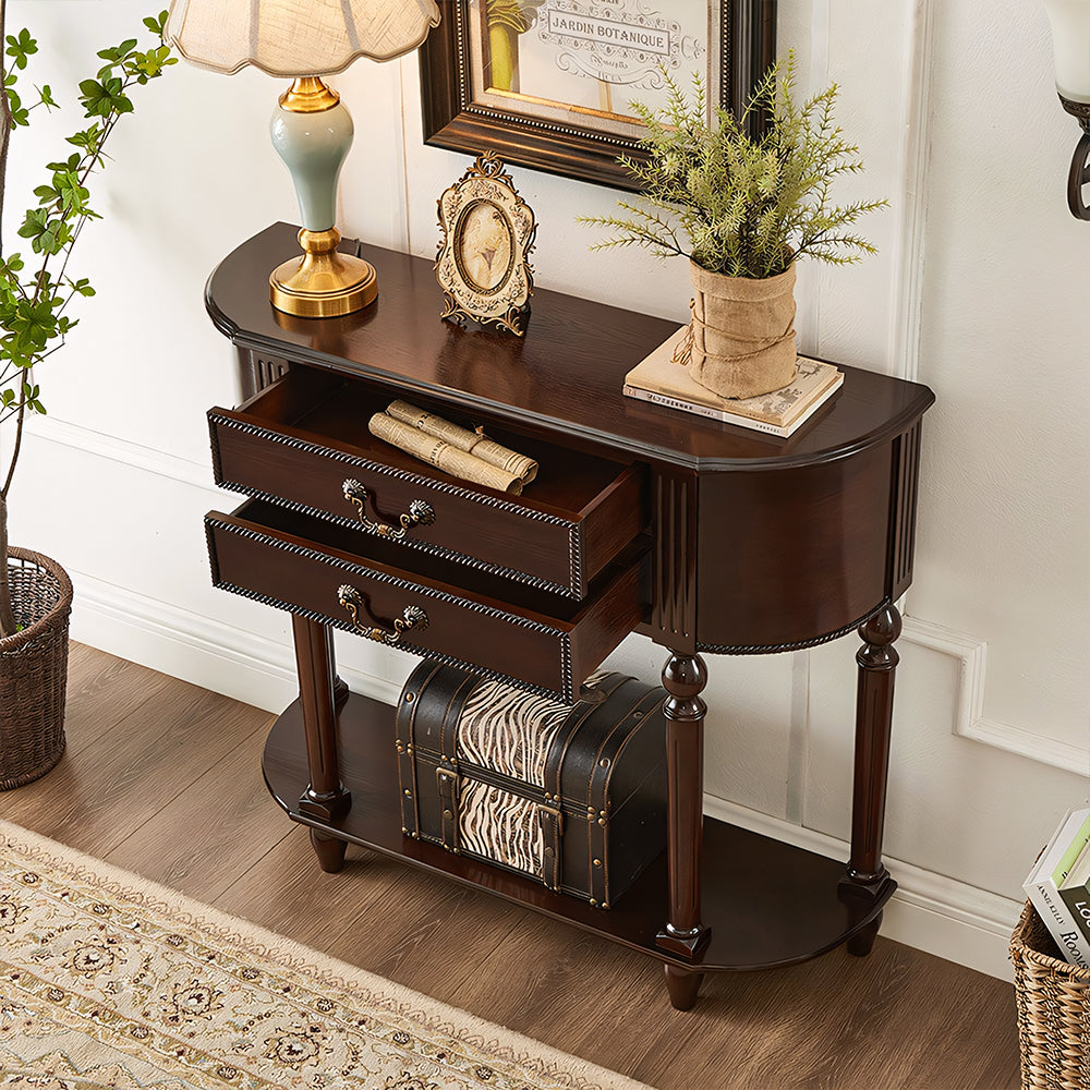 Solid Wood Classic Entryway Console Table with Drawers and Lower Shelf