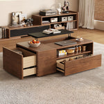 Load image into Gallery viewer, 51'' Walnut Lift-Top Coffee Table with Hidden Storage Drawers and Open Shelves
