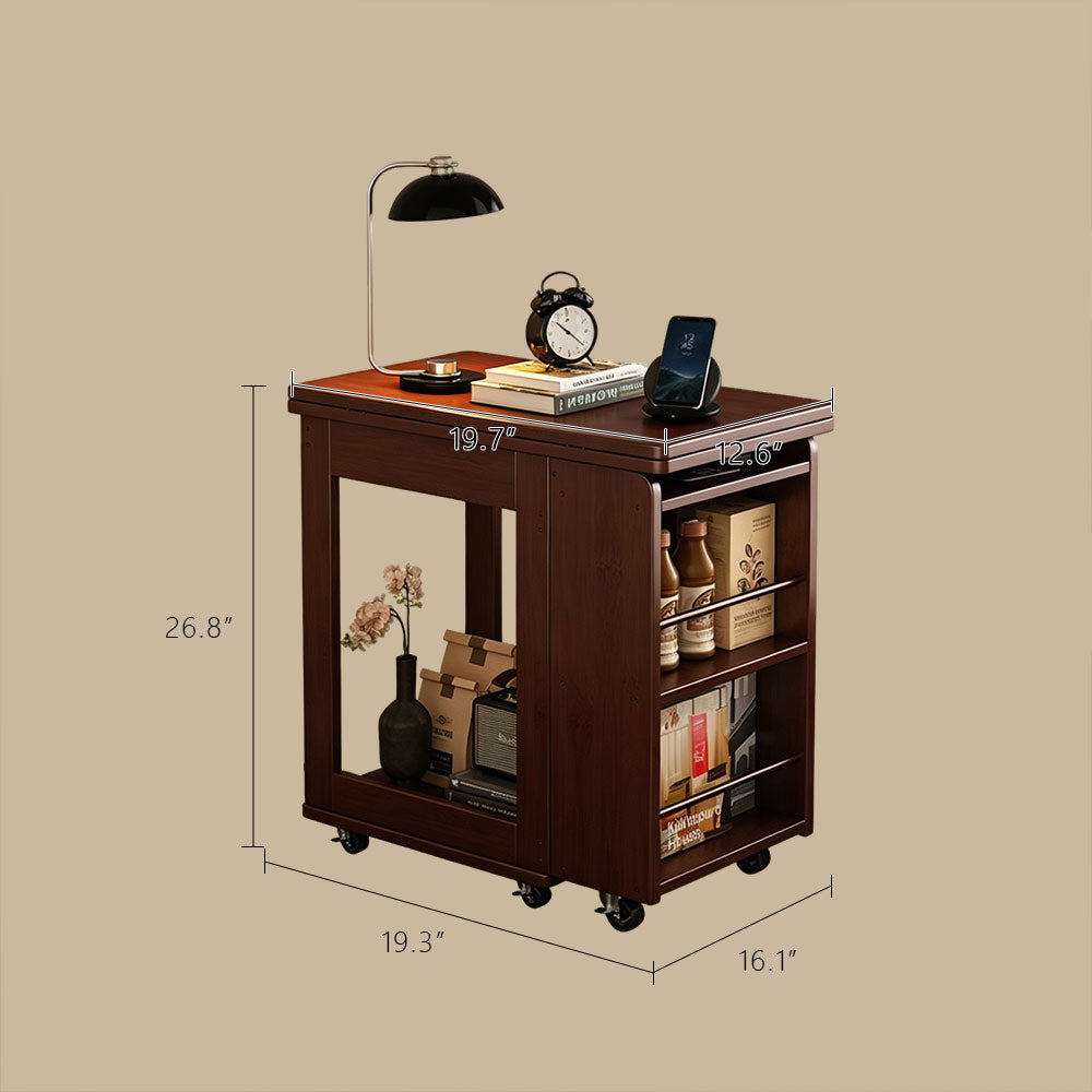 Modern Extendable Coffee Table with Storage Rolling Wooden Coffee Table with Swivel Casters and Shelves Multi-Functional Living Room Table