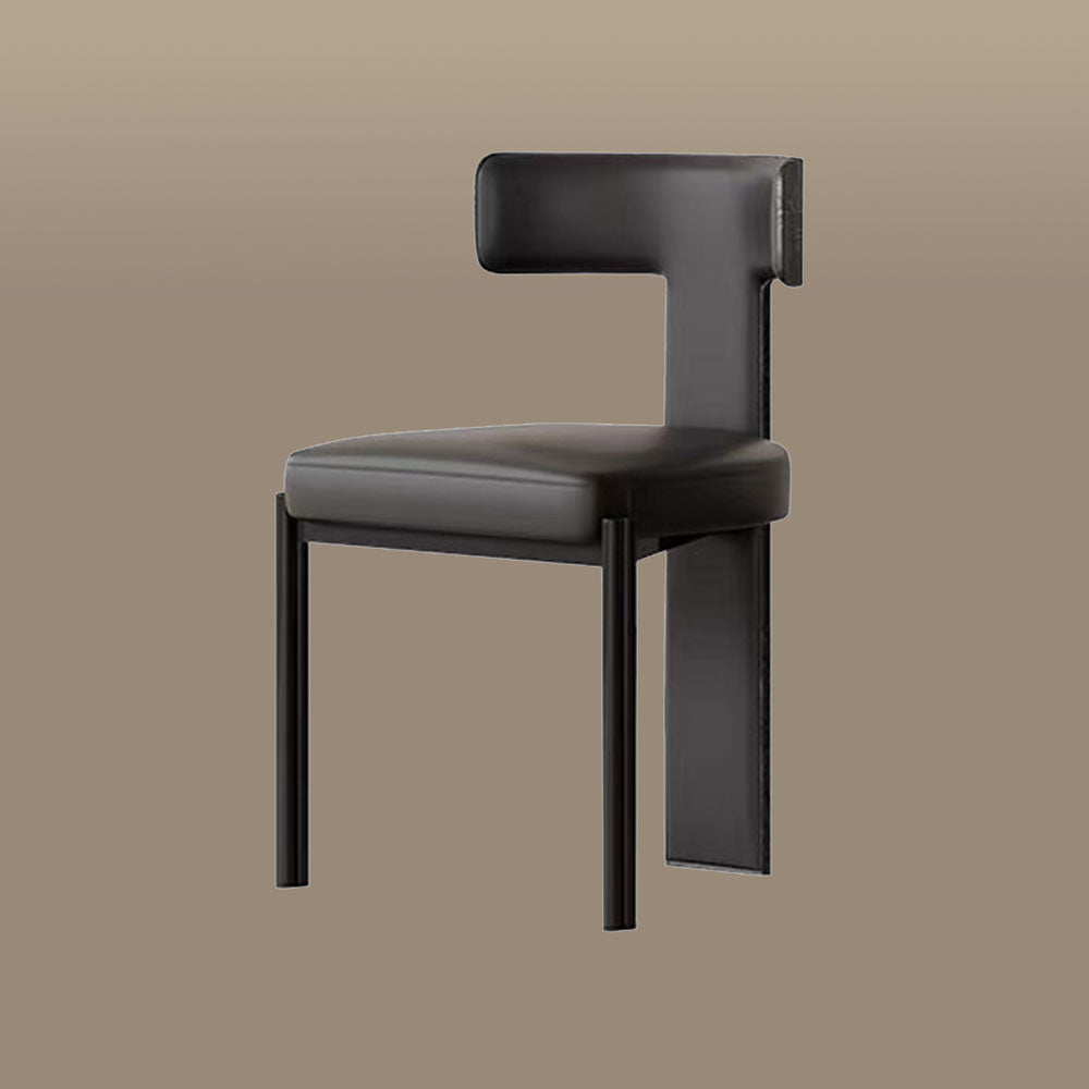 Modern Minimalist Sculptural Dining Chair Faux Leather Seat with Asymmetrical Geometric Backrest