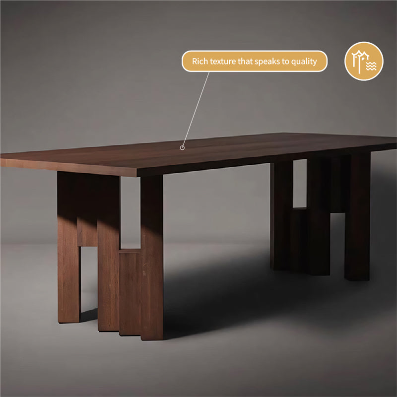 Rectangular Dining Table Mid Century Style Solid Wood Veneer Legs Clear Wood Grain Surface Strong Texture Design