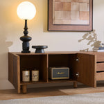 Load image into Gallery viewer, 70.87&quot; Mid-Century Fluted TV Console Natural Red Oak Vintage Style Ample Storage
