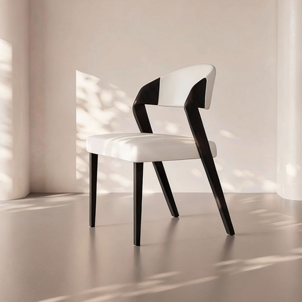 Modern Minimalist Dining Chair Set of 2 Elegant Cream Upholstery & Sculpted Wood Frame