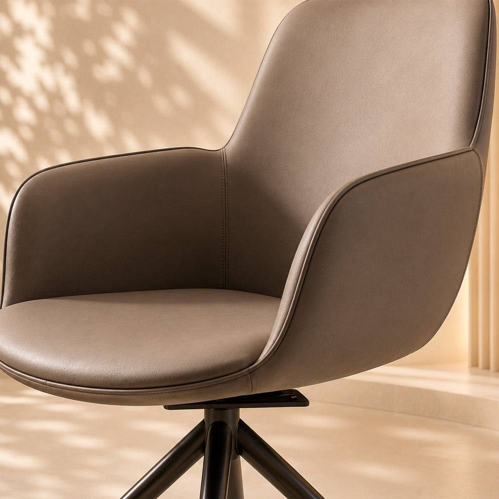 360 Swivel Microfiber Curved Arm Four Leg Metal Base Dining Chair