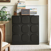 Modern Black Sculptural Sideboard Cabinet Geometric Panel Storage Buffet Cabinet for Dining Room Living Room