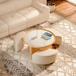Load image into Gallery viewer, 31.2&quot; Modern Coffee Table Marble Look Top Oak Wood Base 3 Ottomans
