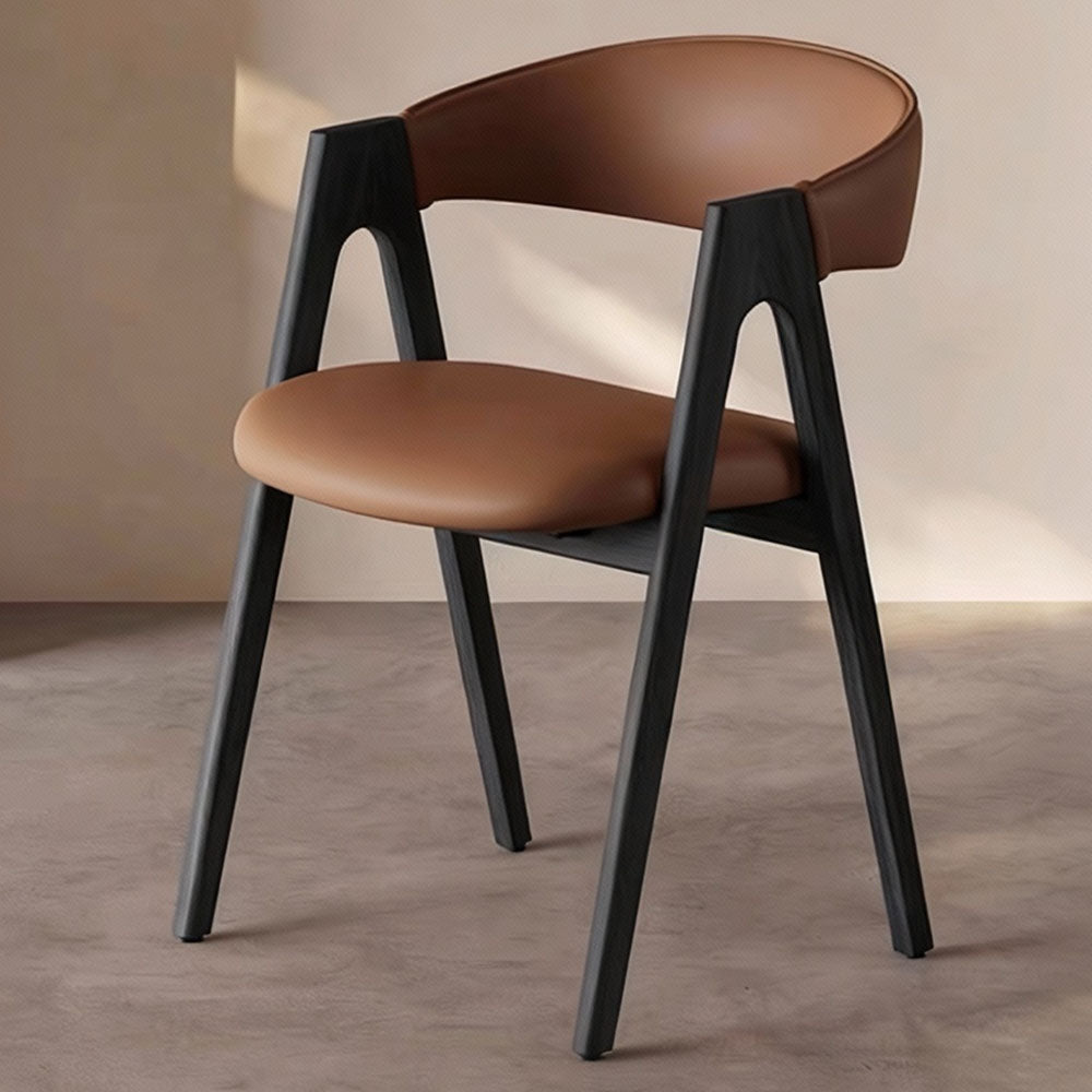Modern Nordic Dining Chair Set of 2 PU Leather & Solid Wood Frame