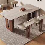 Load image into Gallery viewer, Modern Dining Table Set Solid Wood Legs Walnut Veneer Scratch Resistant Sintered Stone Top
