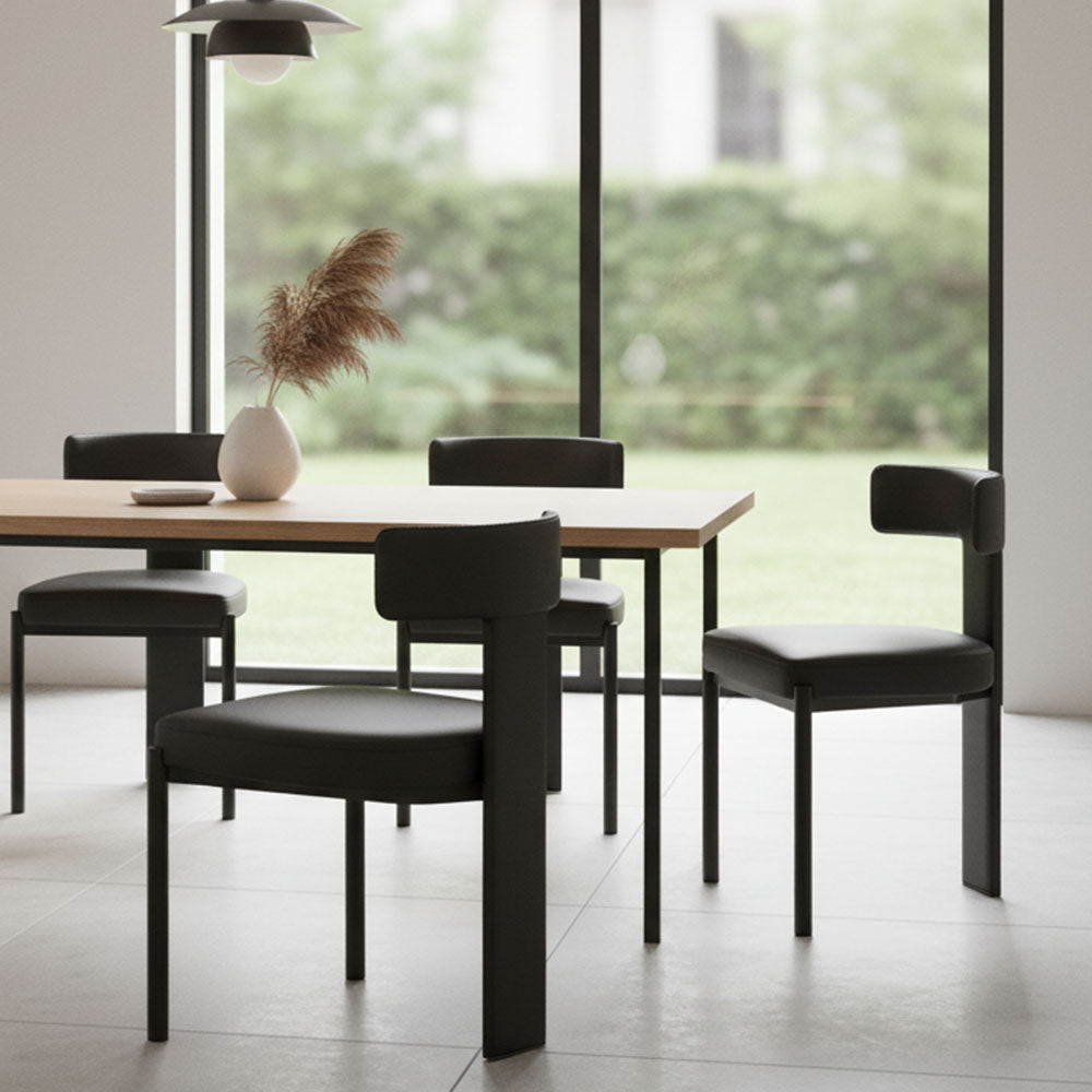 Modern Minimalist Sculptural Dining Chair Faux Leather Seat with Asymmetrical Geometric Backrest