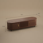Load image into Gallery viewer, 70.2&#39;&#39; Walnut Curved TV Stand Vertical Textured Design with Metal Handles
