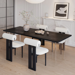 Load image into Gallery viewer, 54.6&#39;&#39;Dining Table Set with Boucle Chairs, Artistic Base, Space-Saving Design
