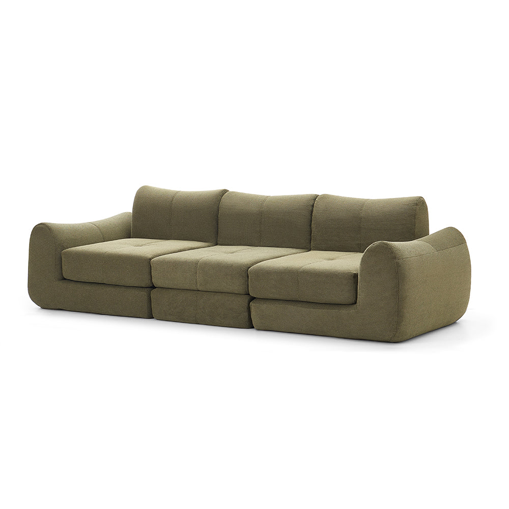 101''Convertible Sofa Bed Three Seater Olive Green Upholstered Tufted Cushion Modern Curved Arm Modular Design