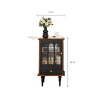 Load image into Gallery viewer, 17&#39;&#39;Vintage Glass Door Cabinet with Arched Panels | Black and Walnut Finish + Turned Legs + Enclosed Storage
