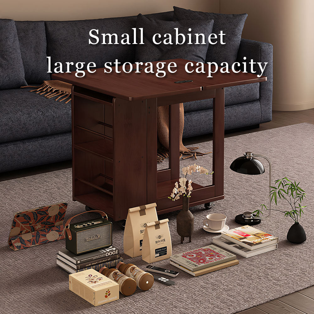 Modern Extendable Coffee Table with Storage Rolling Wooden Coffee Table with Swivel Casters and Shelves Multi-Functional Living Room Table