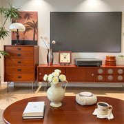 Walnut TV Stand Sliding Door TV Cabinet Spacious Storage Modern Style