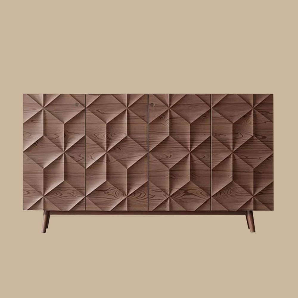 Luxury Modern Geometric Wood Sideboard Cabinet with 3D Carved Doors