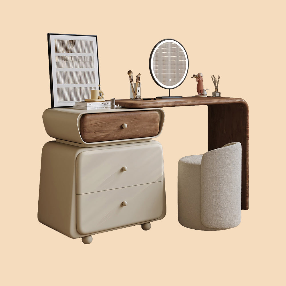Elegant Makeup Vanity Set with LED Mirror and Upholstered Stool