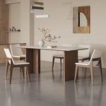 Load image into Gallery viewer, Rectangular Dining Table Solid Wood Legs Walnut Veneer Base Sintered Stone Top Modern Design
