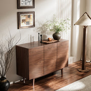 3 Door Cabinet Modern Walnut Veneer Adjustable Shelves Solid Ash Base