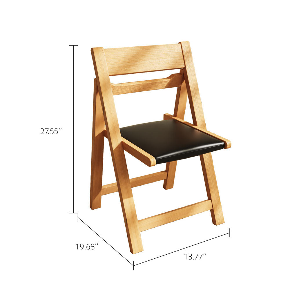 4PCS Folding Chair Solid Wood with Black Leather Seat Space-Saving Durable Elegant Design