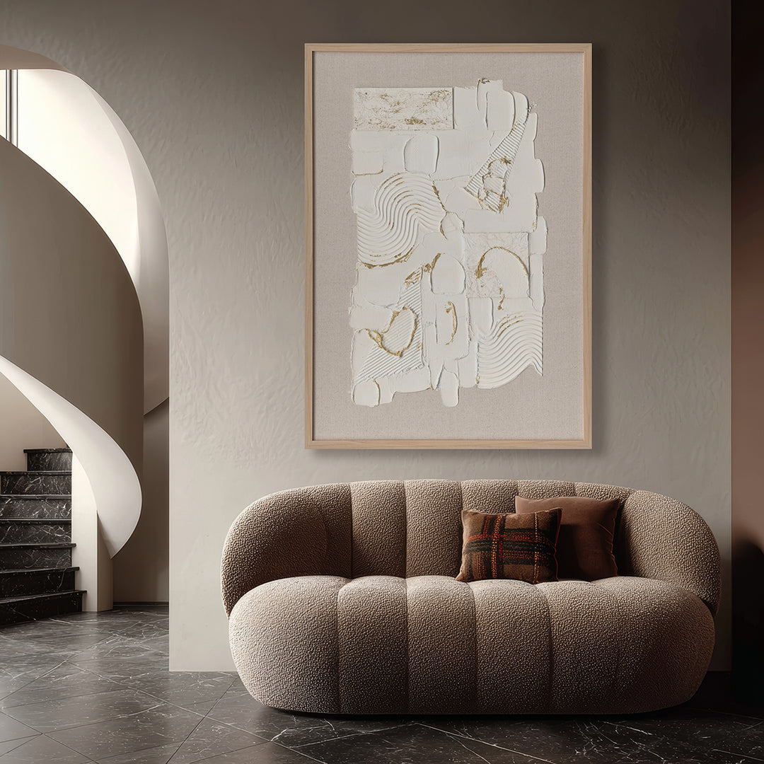 Wabi-sabi handmade series, textured layers with golden accents, creating serene natural elegance.